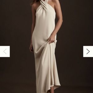 Bhldn Ruby Twist Halter Satin gown in Champagne